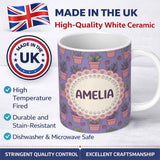 Personalized Custom Name Cute Pink Plant Pots Leaves Strawberry Seamless Pattern Lavender 11oz Ceramic Coffee Tea Mug White Large Handle