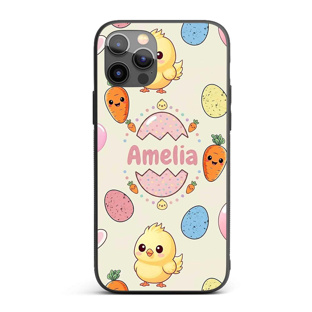 Cute Easter Bunny Chick Carrot Egg Printed Design Custom Name Protective Phone Case Mobile Cover Durable Everyday Smartphone Shock Resistant