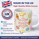 Personalized Custom Name Cute Easter Bunny Chick Carrot Egg Kawaii Seamless Pattern Name 11oz Ceramic Coffee Tea Mug White Large Handle