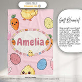 Cute Easter Bunny Chick Carrot Egg Soft Blush Seamless Pattern  Personalised Custom Name Super Soft Fleece Blanket Bed Sofa Throw