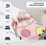 Cute Easter Bunny Chick Carrot Egg Soft Blush Seamless Pattern  Personalised Custom Name Super Soft Fleece Blanket Bed Sofa Throw