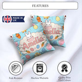 Custom Name Easter Bunny Chick Carrot Egg Blue Seamless Pattern Square Filled Cushion Throw Pillow Sofa Bed Home Decor Zip Washable UK Made