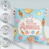 Custom Name Easter Bunny Chick Carrot Egg Blue Seamless Pattern Square Filled Cushion Throw Pillow Sofa Bed Home Decor Zip Washable UK Made