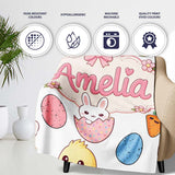 Cute Easter Bunny Chick Carrot Egg Light Grey Seamless Pattern  Personalised Custom Name Super Soft Fleece Blanket Bed Sofa Throw