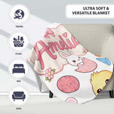 Cute Easter Bunny Chick Carrot Egg Light Grey Seamless Pattern  Personalised Custom Name Super Soft Fleece Blanket Bed Sofa Throw