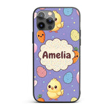 Cute Easter Bunny Chick Carrot Egg Printed Design Custom Name Protective Phone Case Mobile Cover Durable Everyday Smartphone Shock Resistant