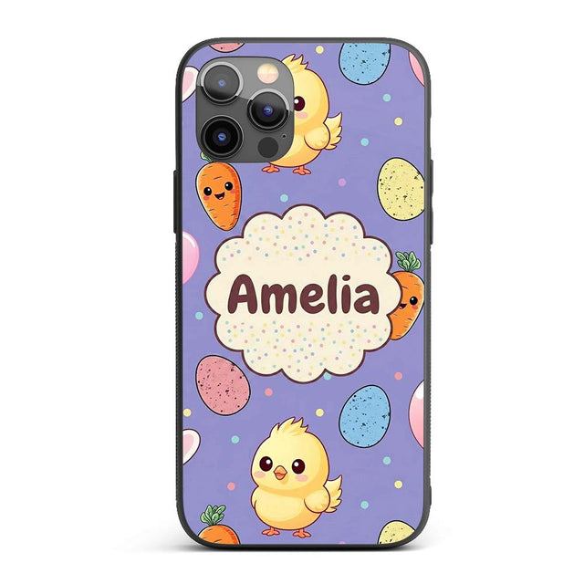 Cute Easter Bunny Chick Carrot Egg Printed Design Custom Name Protective Phone Case Mobile Cover Durable Everyday Smartphone Shock Resistant