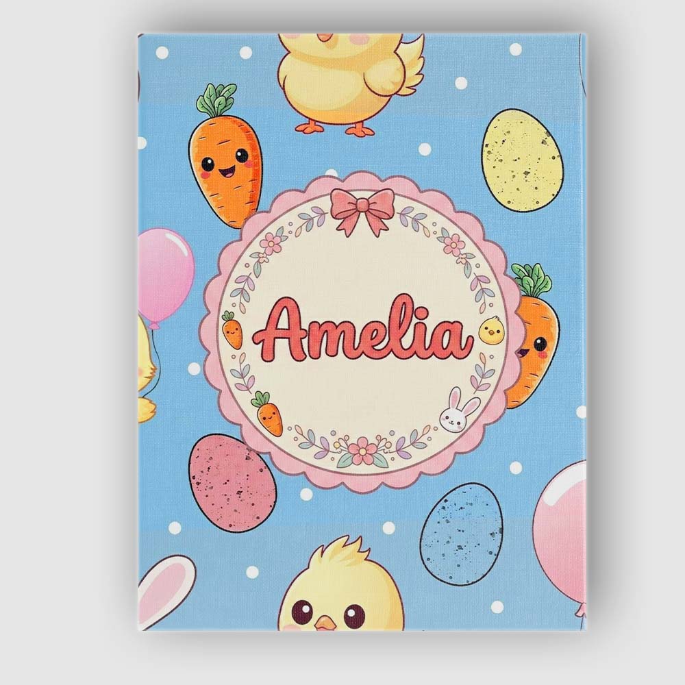 Personalised Name Cute Easter Bunny Chick Custom  Unique Gift Idea Elegant Feature Canvas Wall Art Print Decor Picture Ready to Hang