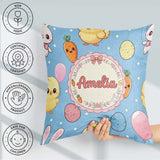 Custom Name Easter Bunny Chick Carrot Egg Blue Polka Dot Pattern Square Filled Cushion Throw Pillow Sofa Bed Home Decor Zip Washable UK Made