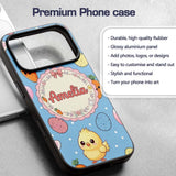 Cute Easter Bunny Chick Carrot Egg Blue Polka Dot Custom Name Protective Phone Case Mobile Cover Durable Everyday Smartphone Shock Resistant