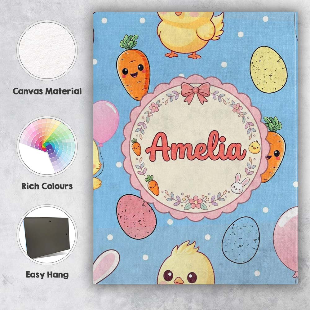 Personalised Name Cute Easter Bunny Chick Custom  Unique Gift Idea Elegant Feature Canvas Wall Art Print Decor Picture Ready to Hang