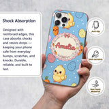 Cute Easter Bunny Chick Carrot Egg Blue Polka Dot Custom Name Protective Phone Case Mobile Cover Durable Everyday Smartphone Shock Resistant
