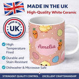 Personalized Custom Name Cute Easter Bunny Chick Carrot Egg Beige Polka Dot Seamless Pattern 11oz Ceramic Coffee Tea Mug White Large Handle