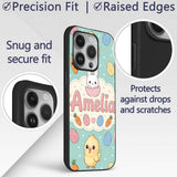 Cute Easter Bunny Chick Carrot Egg Mint Polka Dot Custom Name Protective Phone Case Mobile Cover Durable Everyday Smartphone Shock Resistant