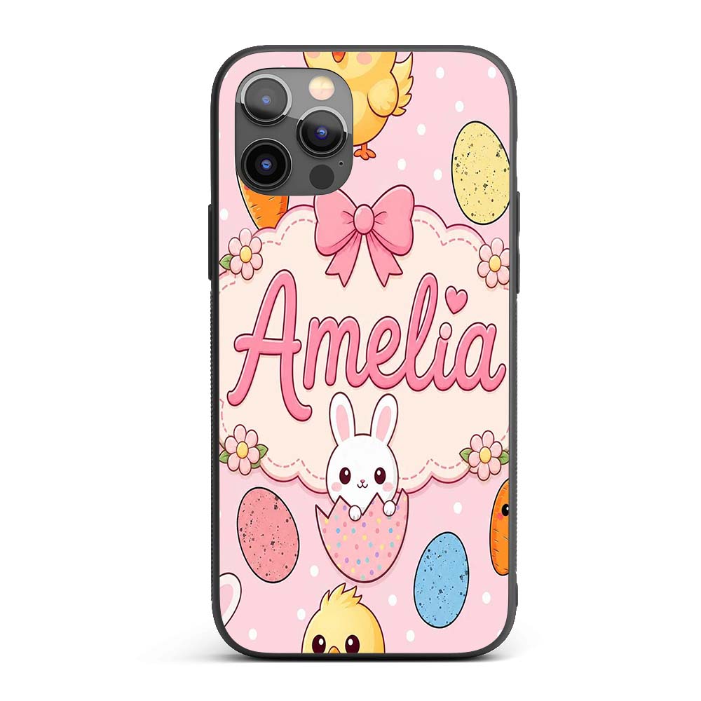 Cute Easter Bunny Chick Carrot Egg Blush Polka Custom Name Protective Phone Case Mobile Cover Durable Everyday Smartphone Shock Resistant