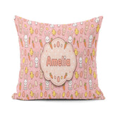 Custom Name Easter Bunny Chick Carrot Egg Pink Polka Dot Pattern Square Filled Cushion Throw Pillow Sofa Bed Home Decor Zip Washable UK Made