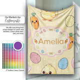 Cute Easter Bunny Chick Carrot Egg Yellow Polka Dot Seamless  Personalised Custom Name Super Soft Fleece Blanket Bed Sofa Throw