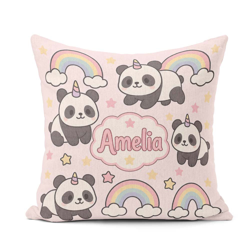 Custom Name Cute Panda Unicorn Cartoon Animal Pattern Coffee Cup Square Filled Cushion Throw Pillow Sofa Bed Home Decor Zip Washable UK Made