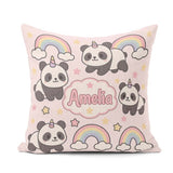 Custom Name Cute Panda Unicorn Cartoon Animal Pattern Coffee Cup Square Filled Cushion Throw Pillow Sofa Bed Home Decor Zip Washable UK Made