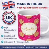 Personalized Custom Name Gingerbread Snowflake Cookie Pink Festive Seamless Pattern Lovely 11oz Ceramic Coffee Tea Mug White Large Handle