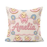 Custom Name Cute Chick Donut Flower Kawaii Seamless Pattern Name Square Filled Cushion Throw Pillow Sofa Bed Home Decor Zip Washable UK Made