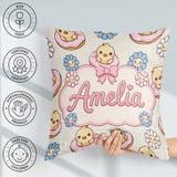 Custom Name Cute Chick Donut Flower Kawaii Seamless Pattern Name Square Filled Cushion Throw Pillow Sofa Bed Home Decor Zip Washable UK Made