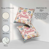 Custom Name Cute Chick Donut Flower Kawaii Seamless Pattern Name Square Filled Cushion Throw Pillow Sofa Bed Home Decor Zip Washable UK Made