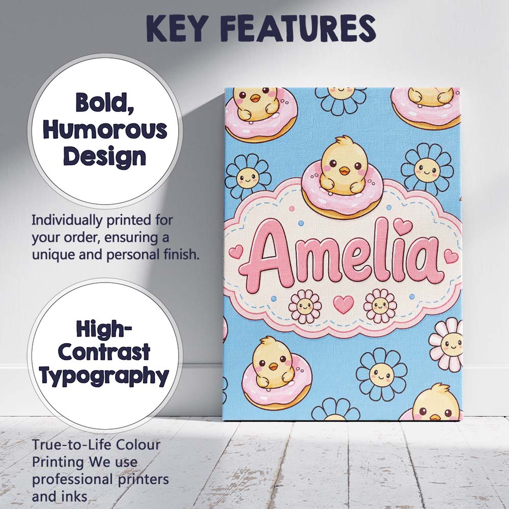 Personalised Name Kawaii Chick Sitting on Custom  Unique Gift Idea Elegant Feature Canvas Wall Art Print Decor Picture Ready to Hang