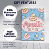 Personalised Name Kawaii Chick Sitting on Custom  Unique Gift Idea Elegant Feature Canvas Wall Art Print Decor Picture Ready to Hang