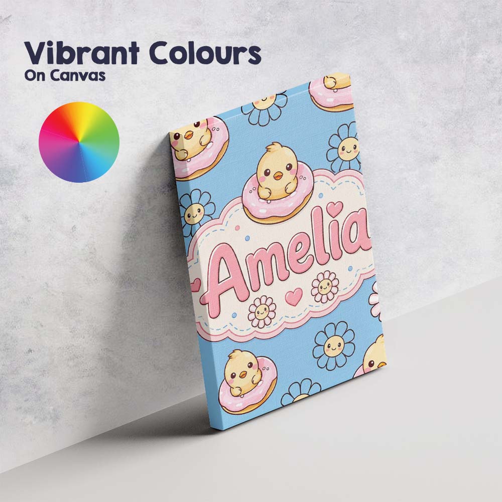 Personalised Name Kawaii Chick Sitting on Custom  Unique Gift Idea Elegant Feature Canvas Wall Art Print Decor Picture Ready to Hang