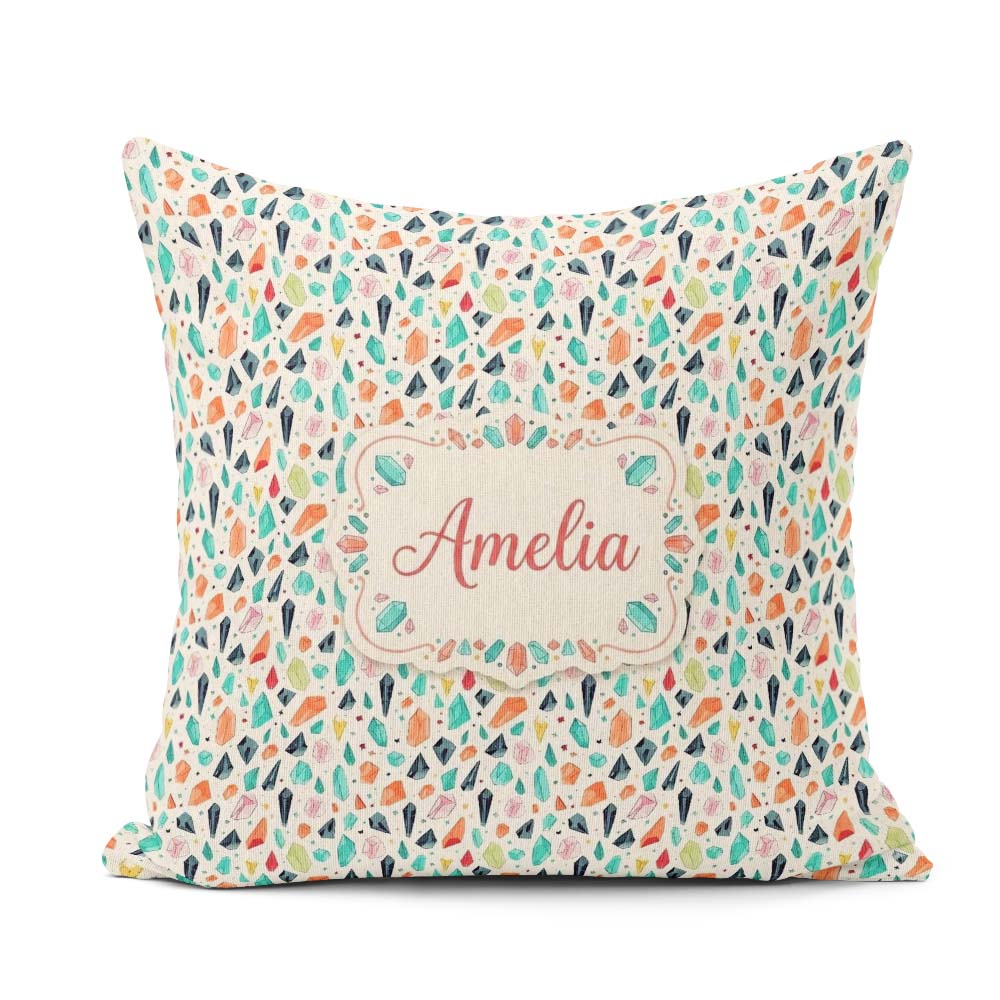 Custom Name Geometric Crystal Gemstone Background Modern Mineral Square Filled Cushion Throw Pillow Sofa Bed Home Decor Zip Washable UK Made