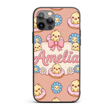 Kawaii Chick Sitting on Donut with Printed Design Custom Name Protective Phone Case Mobile Cover Durable Everyday Smartphone Shock Resistant