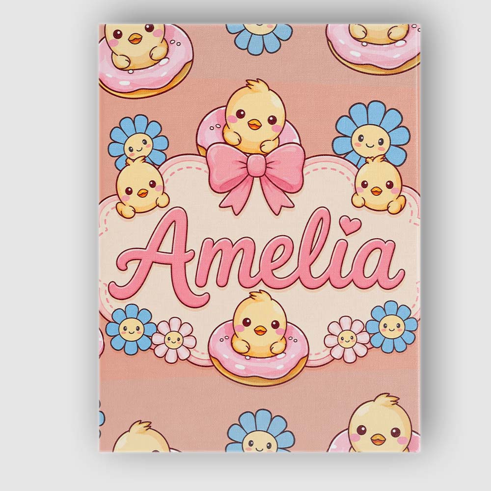 Personalised Name Kawaii Chick Sitting on Custom  Unique Gift Idea Elegant Feature Canvas Wall Art Print Decor Picture Ready to Hang