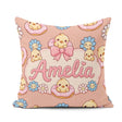 Custom Name Chick Sitting on Donut with Flowers Seamless Pattern Square Filled Cushion Throw Pillow Sofa Bed Home Decor Zip Washable UK Made