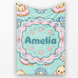 Kawaii Chick Sitting on Donut with Flowers Seamless Pattern Mint  Personalised Custom Name Super Soft Fleece Blanket Bed Sofa Throw