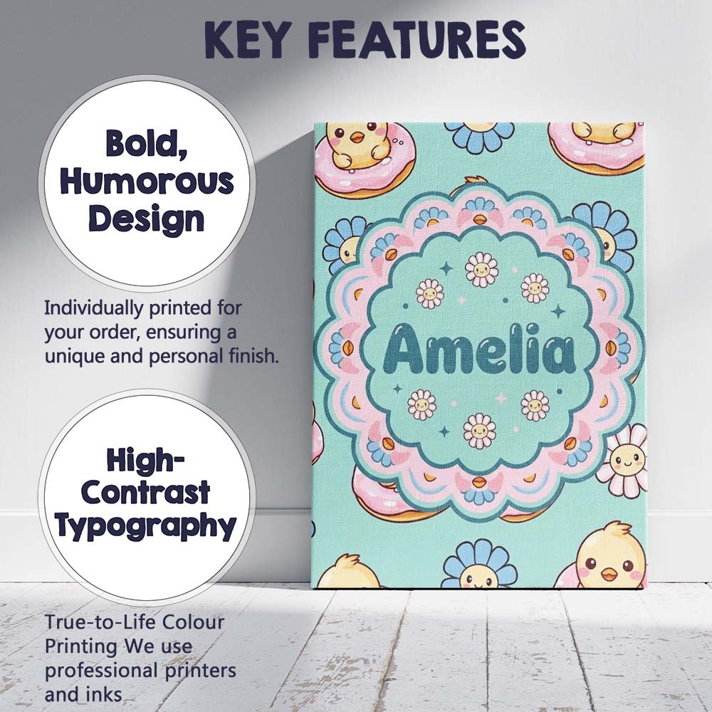 Personalised Name Kawaii Chick Sitting on Custom  Unique Gift Idea Elegant Feature Canvas Wall Art Print Decor Picture Ready to Hang