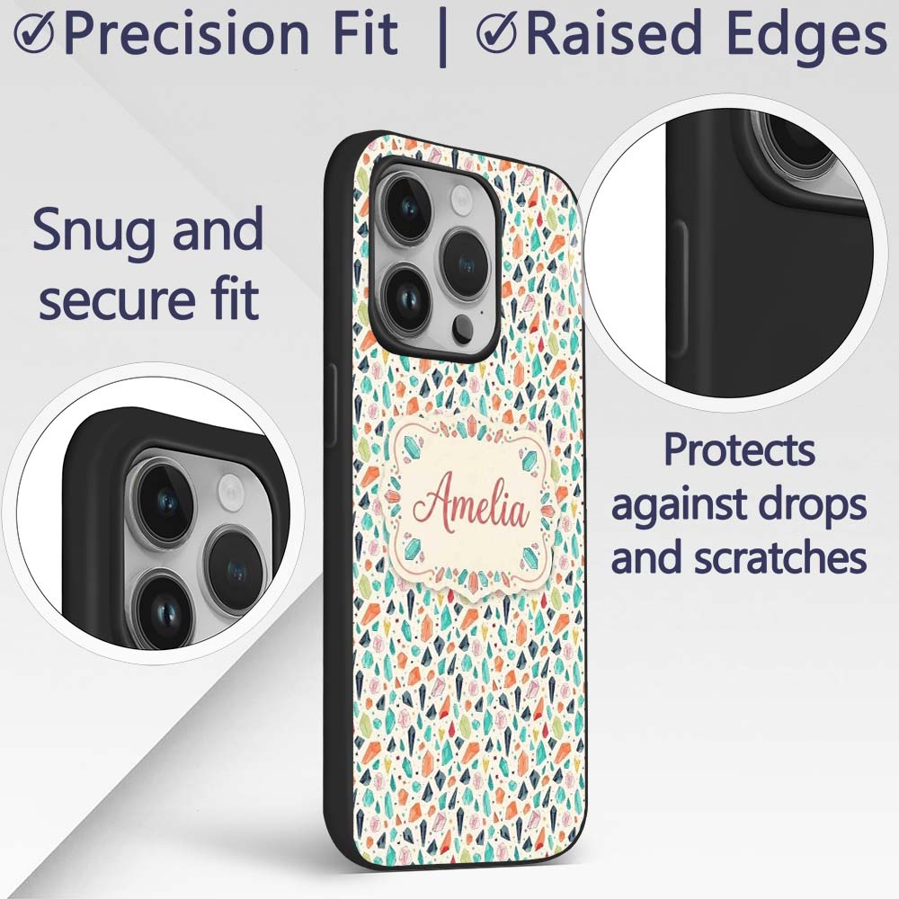 Geometric Crystal Gemstone Light Printed Design Custom Name Protective Phone Case Mobile Cover Durable Everyday Smartphone Shock Resistant
