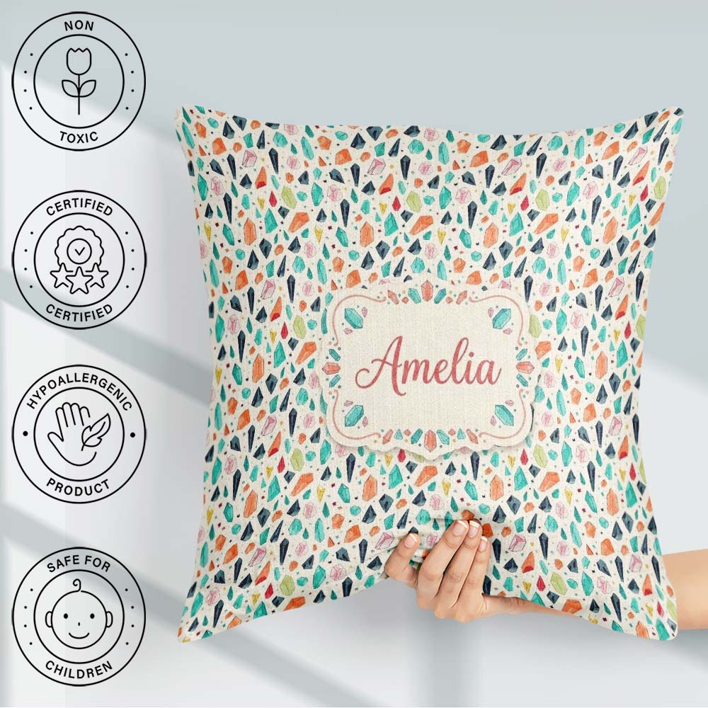 Custom Name Geometric Crystal Gemstone Background Modern Mineral Square Filled Cushion Throw Pillow Sofa Bed Home Decor Zip Washable UK Made