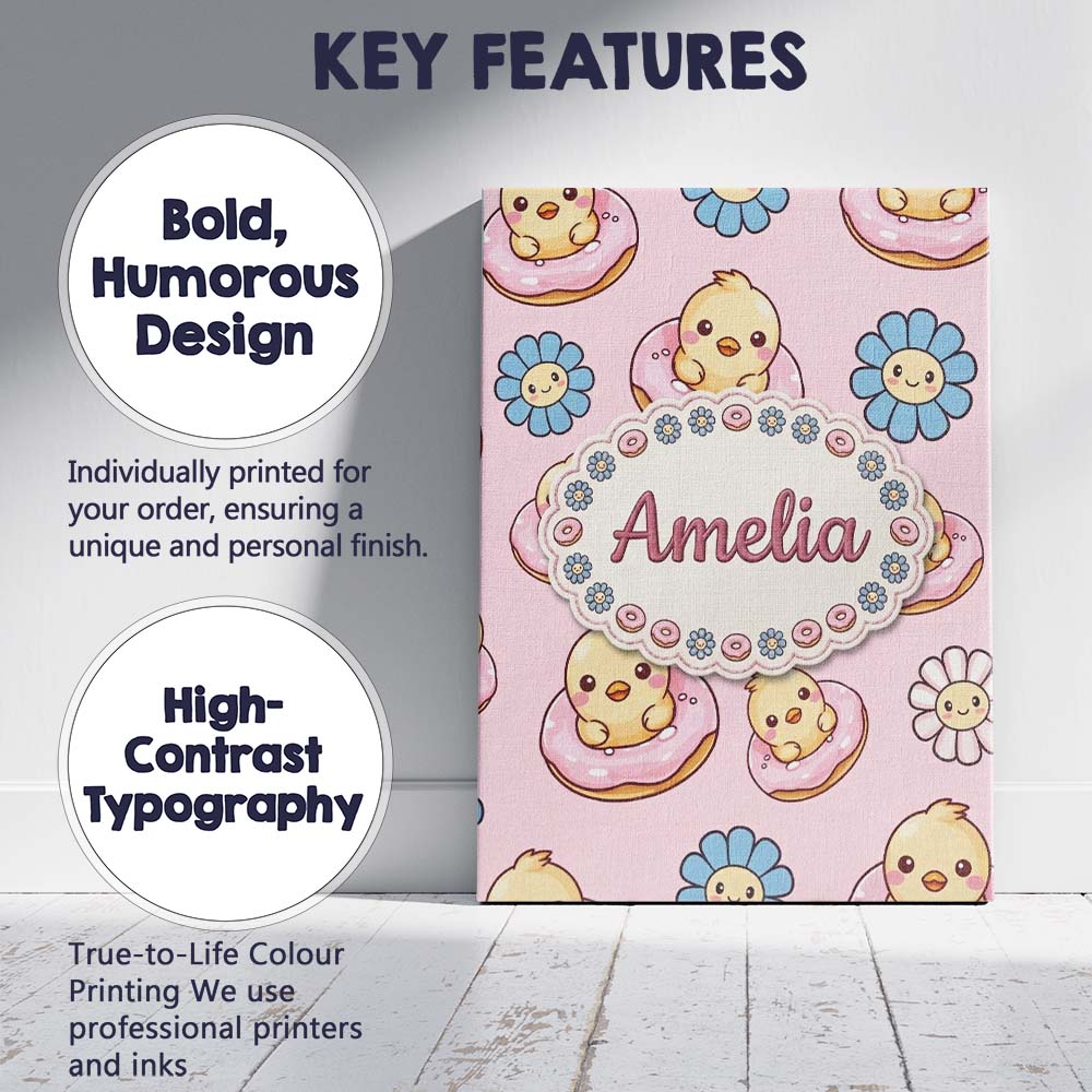 Personalised Name Kawaii Chick Sitting on Custom  Unique Gift Idea Elegant Feature Canvas Wall Art Print Decor Picture Ready to Hang
