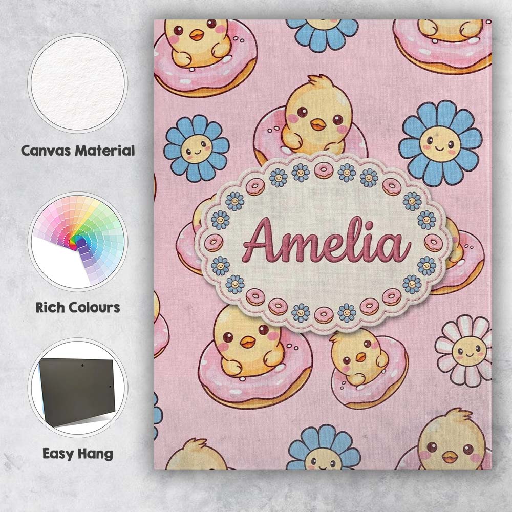 Personalised Name Kawaii Chick Sitting on Custom  Unique Gift Idea Elegant Feature Canvas Wall Art Print Decor Picture Ready to Hang