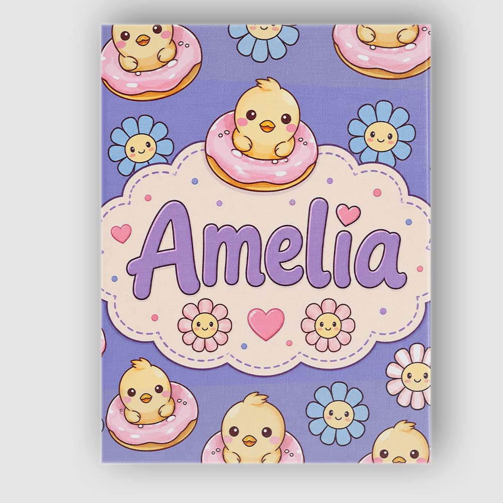 Personalised Name Kawaii Chick Sitting on Custom  Unique Gift Idea Elegant Feature Canvas Wall Art Print Decor Picture Ready to Hang