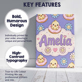 Personalised Name Kawaii Chick Sitting on Custom  Unique Gift Idea Elegant Feature Canvas Wall Art Print Decor Picture Ready to Hang