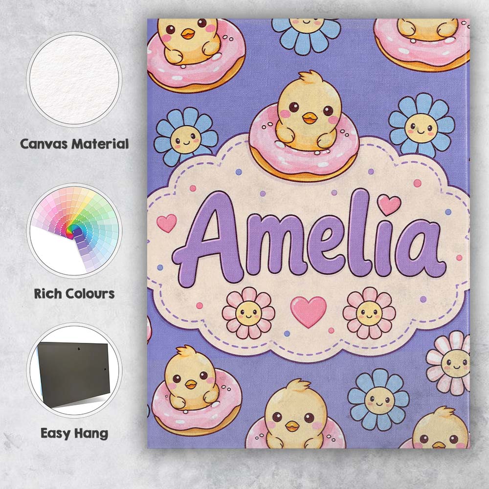 Personalised Name Kawaii Chick Sitting on Custom  Unique Gift Idea Elegant Feature Canvas Wall Art Print Decor Picture Ready to Hang