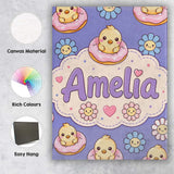 Personalised Name Kawaii Chick Sitting on Custom  Unique Gift Idea Elegant Feature Canvas Wall Art Print Decor Picture Ready to Hang