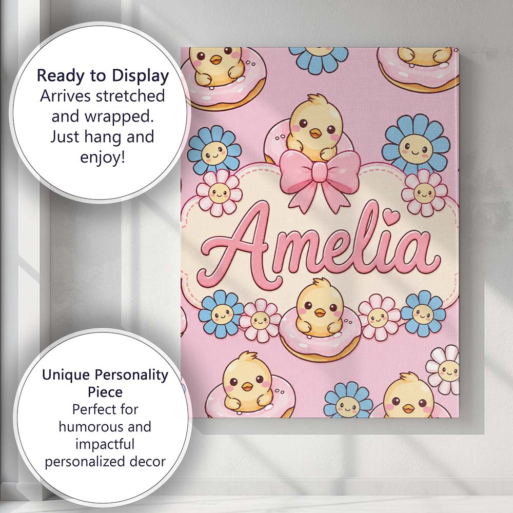 Personalised Name Kawaii Chick Sitting on Custom  Unique Gift Idea Elegant Feature Canvas Wall Art Print Decor Picture Ready to Hang