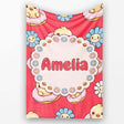 Cute Kawaii Chick Sitting on Donut with Flowers Seamless Pattern  Personalised Custom Name Super Soft Fleece Blanket Bed Sofa Throw