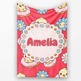 Cute Kawaii Chick Sitting on Donut with Flowers Seamless Pattern  Personalised Custom Name Super Soft Fleece Blanket Bed Sofa Throw