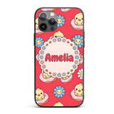 Cute Kawaii Chick Sitting on Donut with Flowers Custom Name Protective Phone Case Mobile Cover Durable Everyday Smartphone Shock Resistant