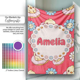 Cute Kawaii Chick Sitting on Donut with Flowers Seamless Pattern  Personalised Custom Name Super Soft Fleece Blanket Bed Sofa Throw