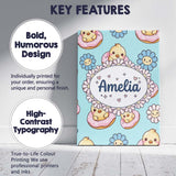 Personalised Name Kawaii Chick Sitting on Custom  Unique Gift Idea Elegant Feature Canvas Wall Art Print Decor Picture Ready to Hang